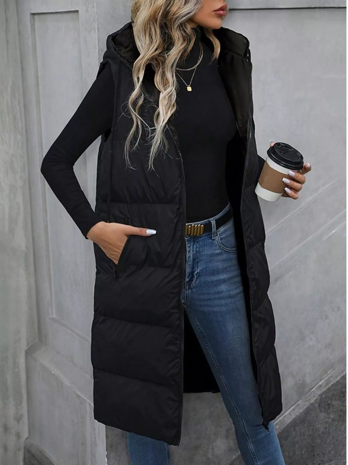 Longline Padded Hooded Vest Coat - Lilixa.store