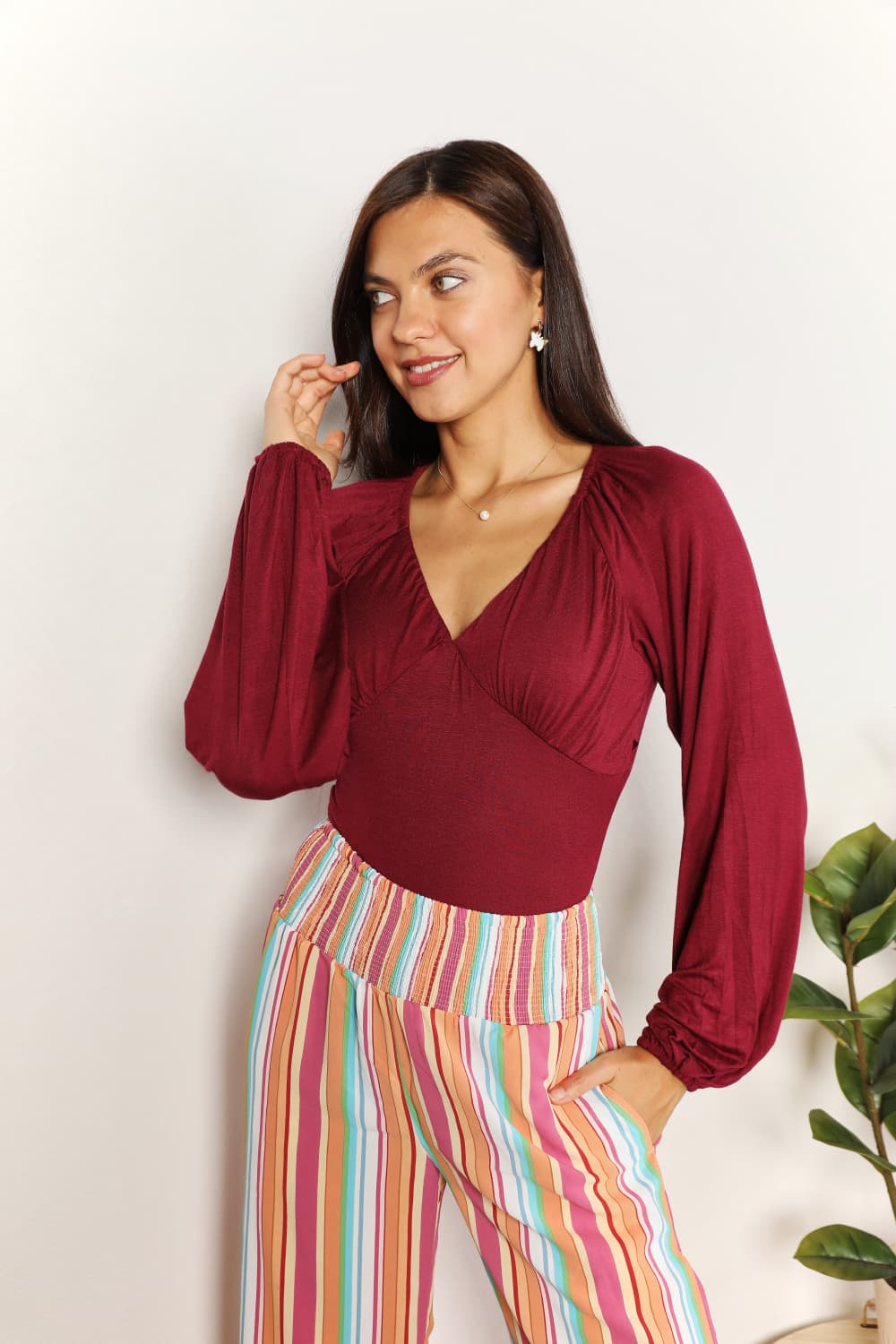 Culture Code Full Size Heart Neck Poet Sleeve Bodysuit - Lilixa.store