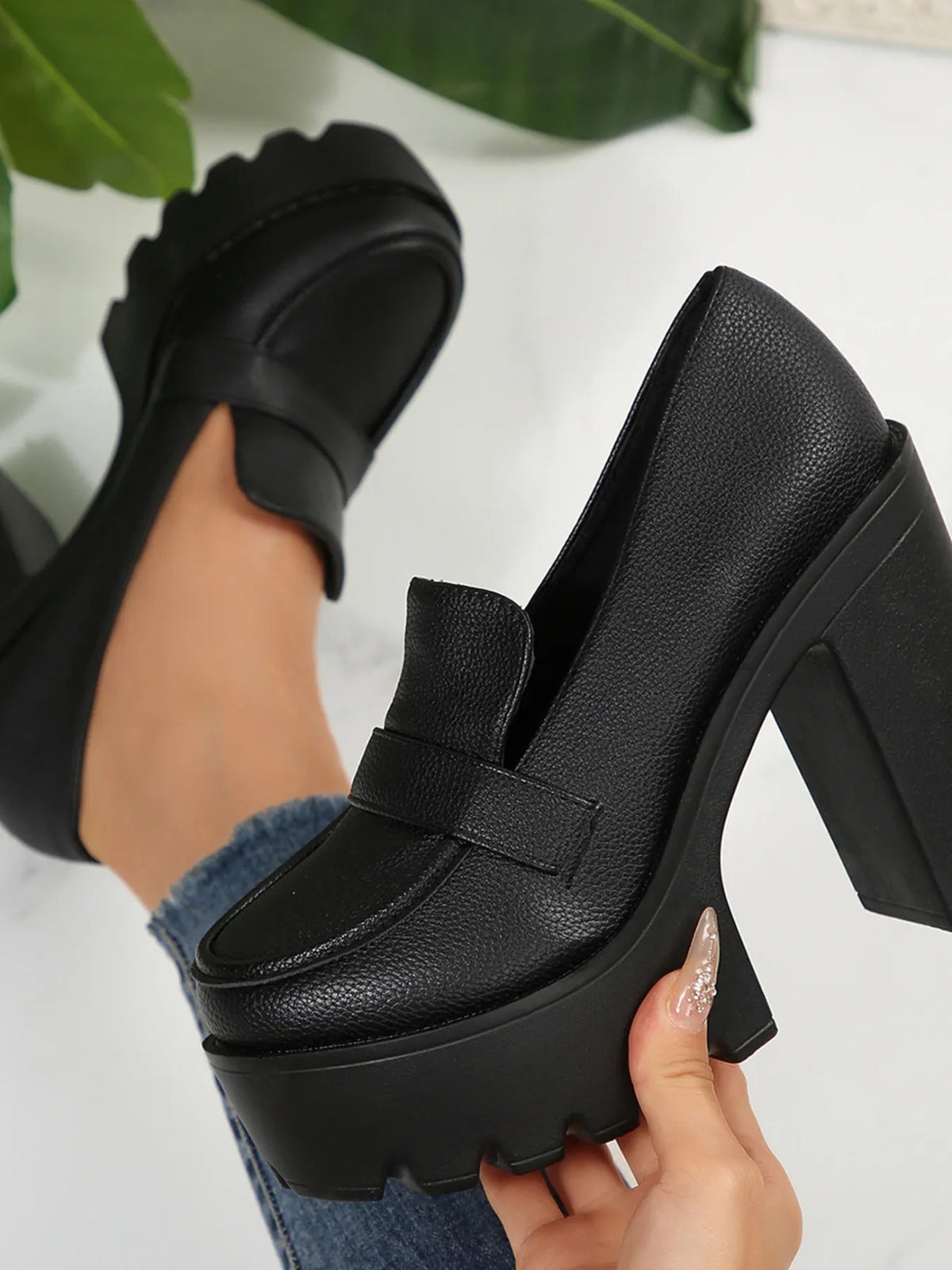 Round Toe Platform Block Heels Pumps - Lilixa.store