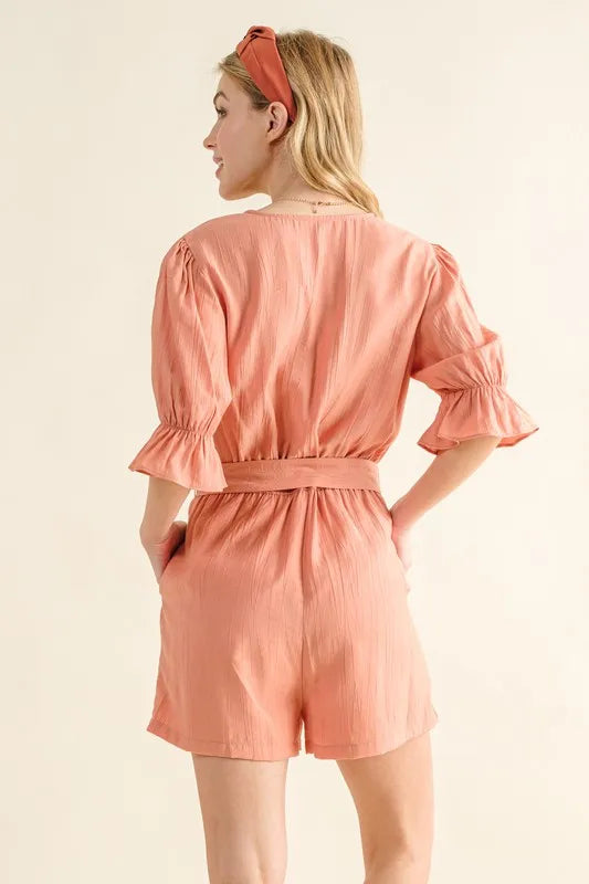 And The Why Flounce Sleeves Romper with Belt, view 4