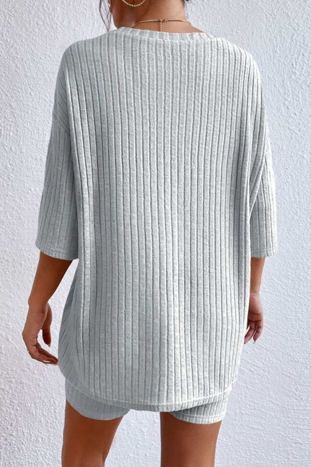 Round Neck Ribbed Top and Shorts Lounge Set - Lilixa.store