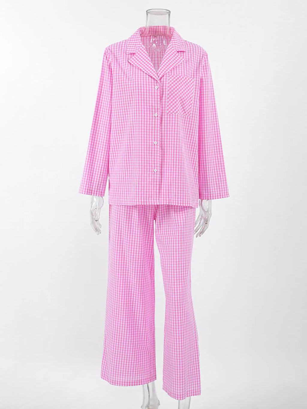 Gingham Button-Down Top and Pants Loungewear Set - Lilixa.store