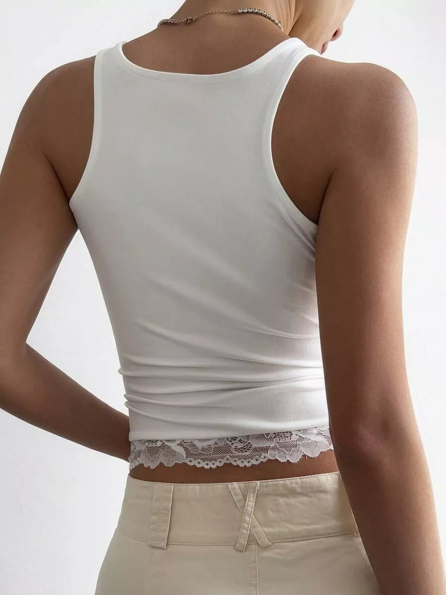 Lace Detail Wide Strap Tank - Lilixa.store