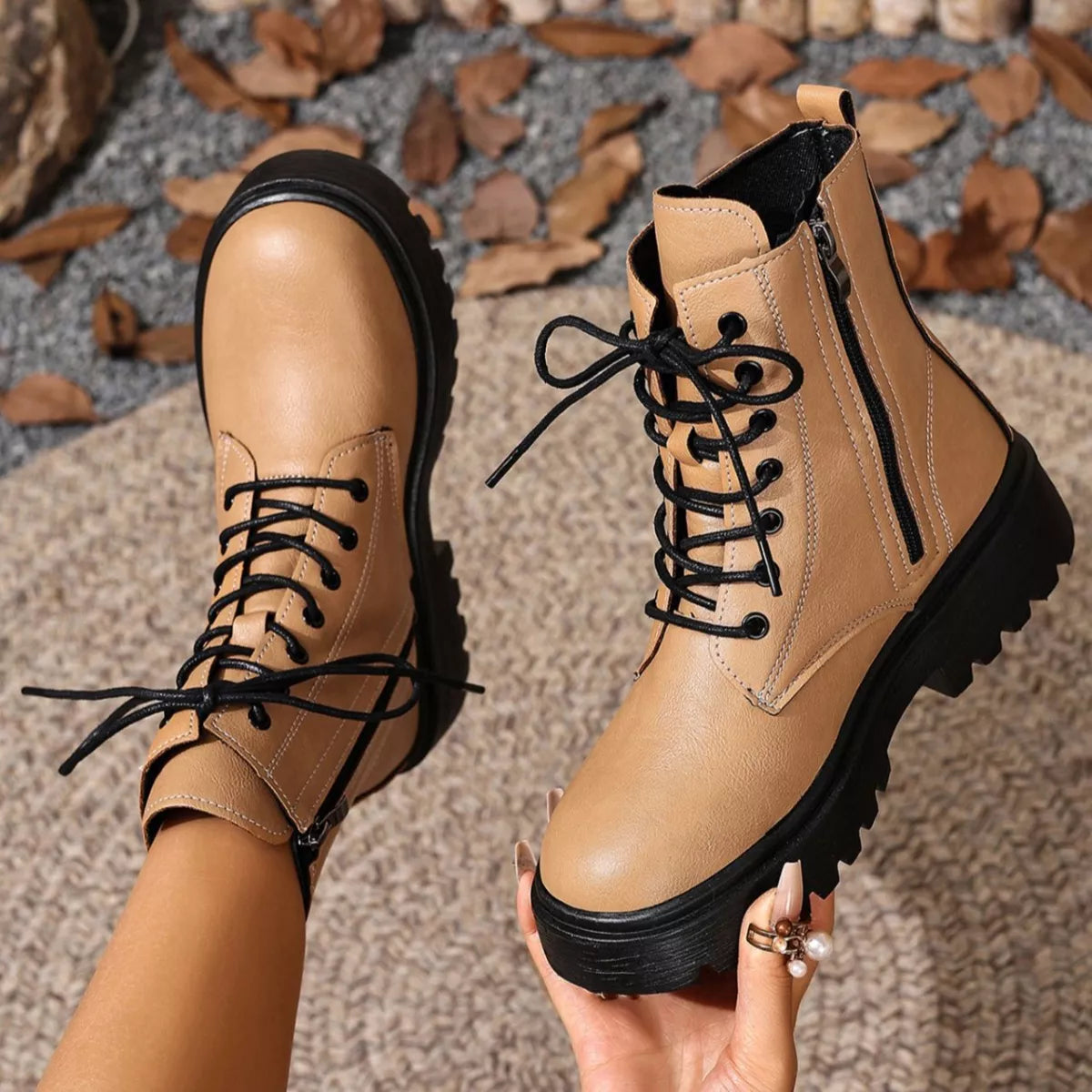 Lace-Up Ankle Combat Boots - Lilixa.store