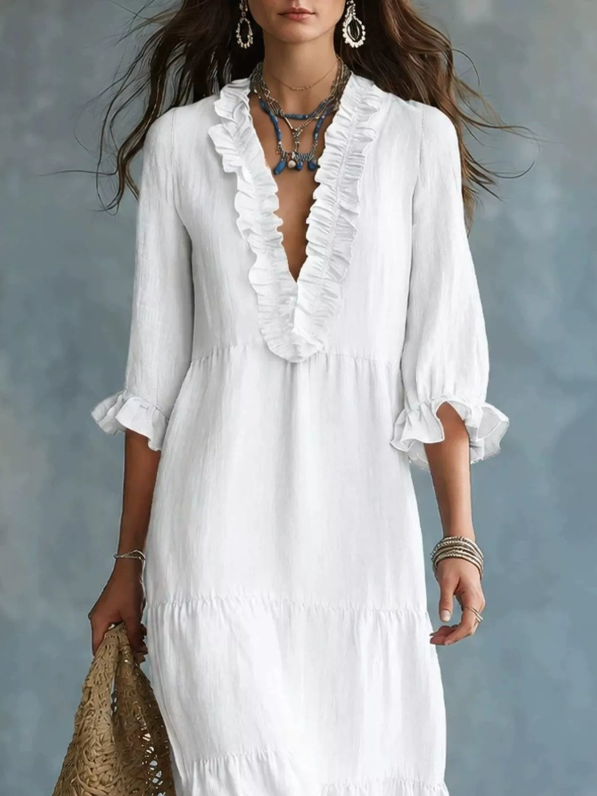 Ruffled V-Neck Tiered Maxi Dress - Lilixa.store