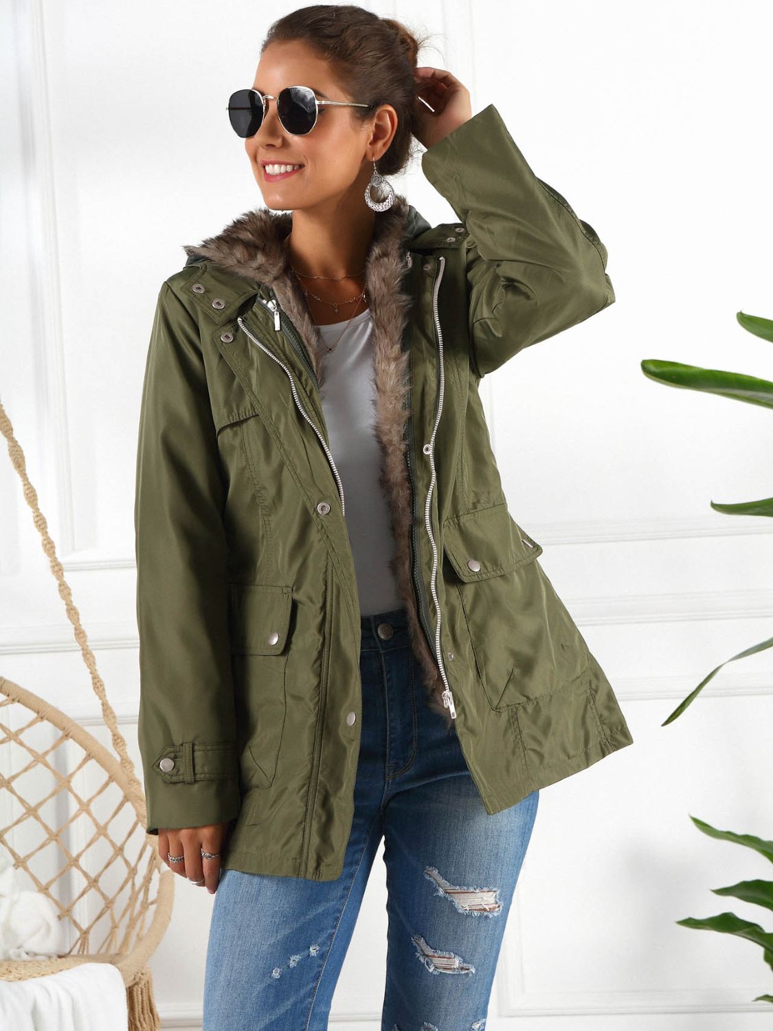 Ivy Lane Full Size Hooded Jacket with Detachable Liner (Three-Way Wear), view 2