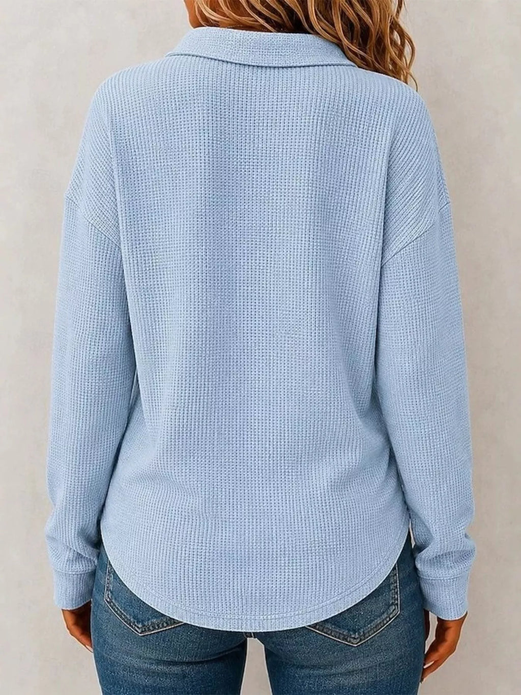 Full Size Waffle Knit Dropped Shoulder Polo Top Plus Size - Lilixa.store