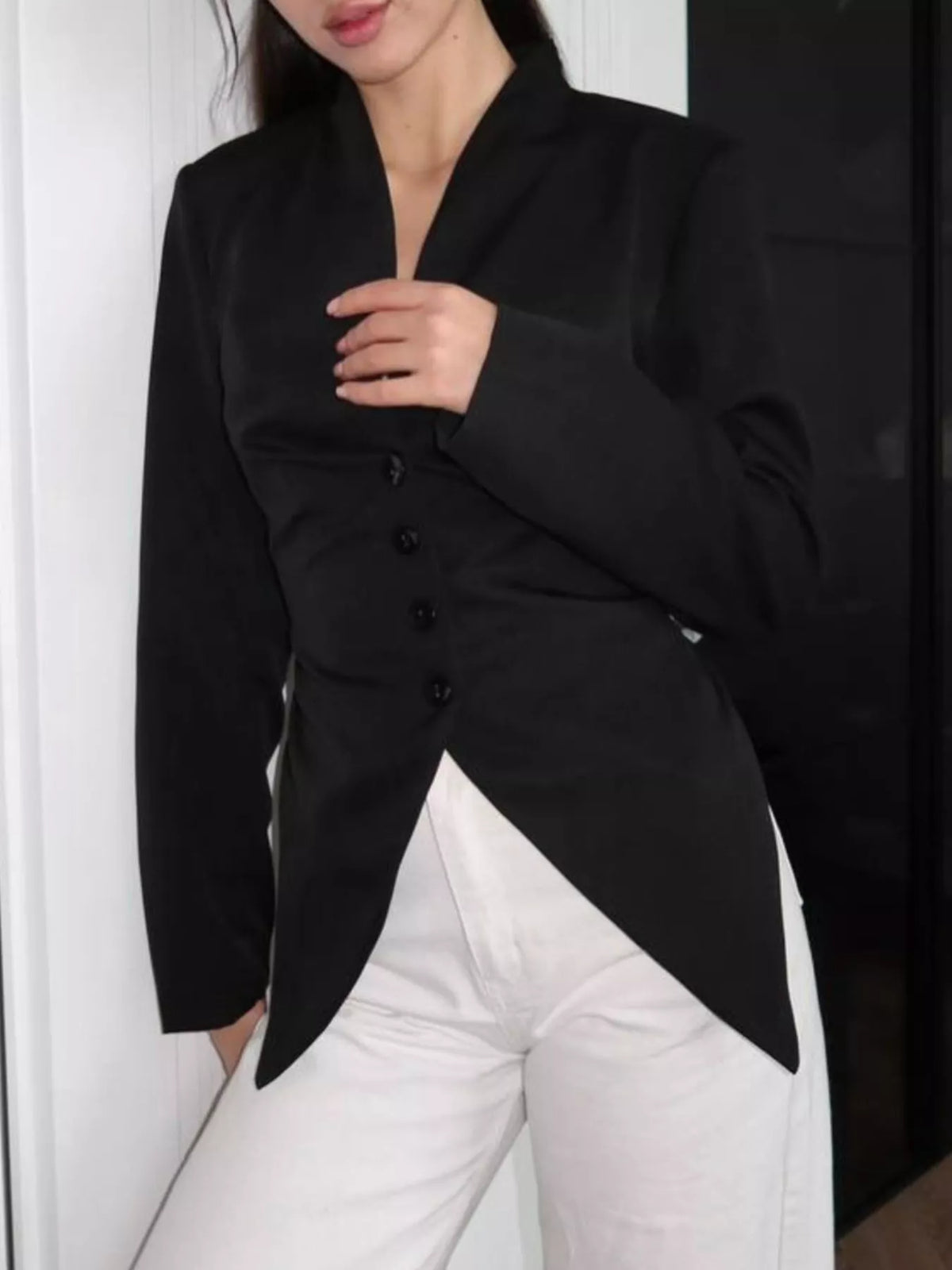 Slim-Fit Asymmetric Hem Blazer - Lilixa.store