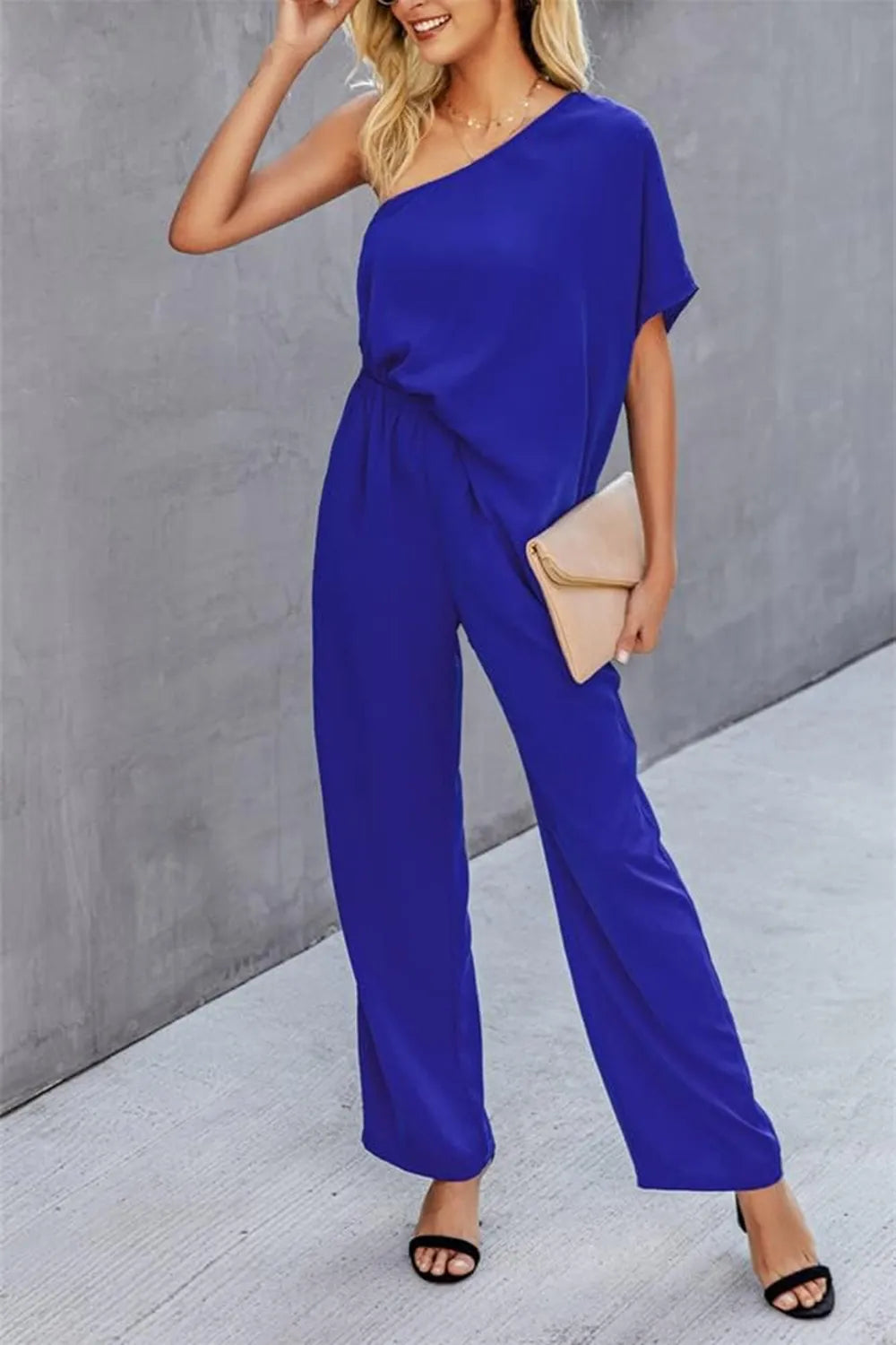 Single Shoulder Short Sleeve Jumpsuit - Lilixa.store