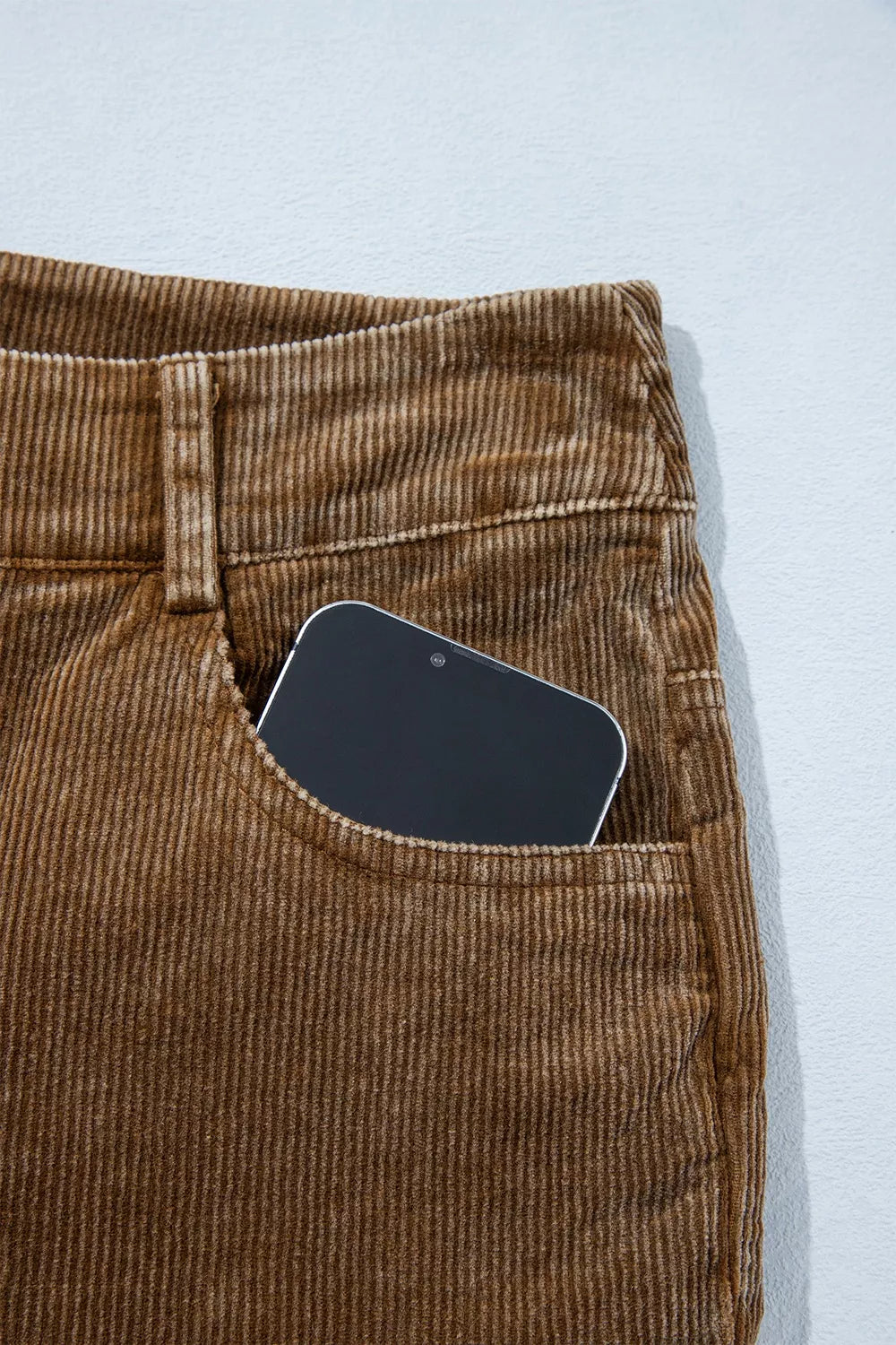 Straight Leg Corduroy Metal Button Zip-up Pants
