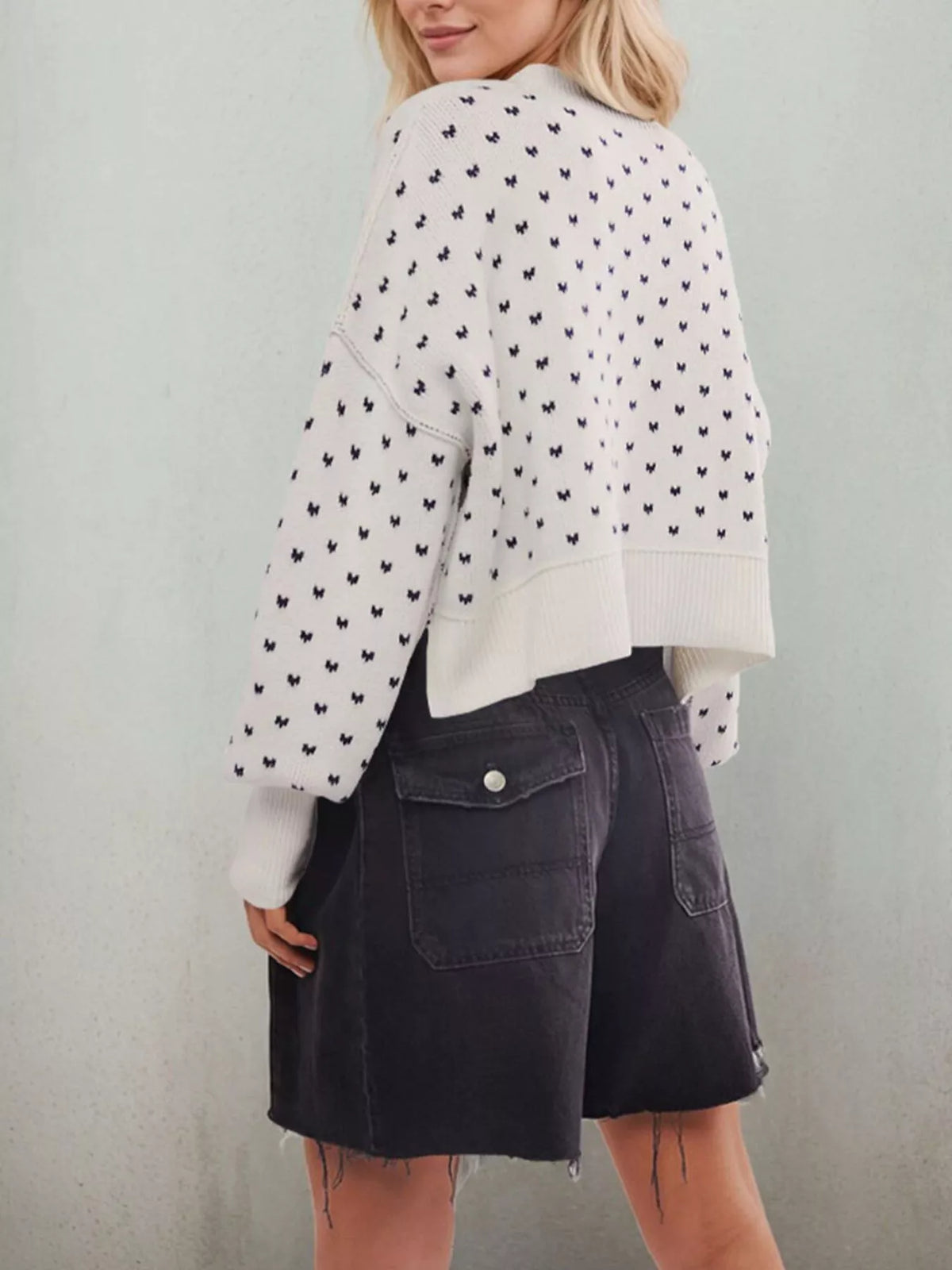 Ribbed Trim Dropped Shoulder Sweater