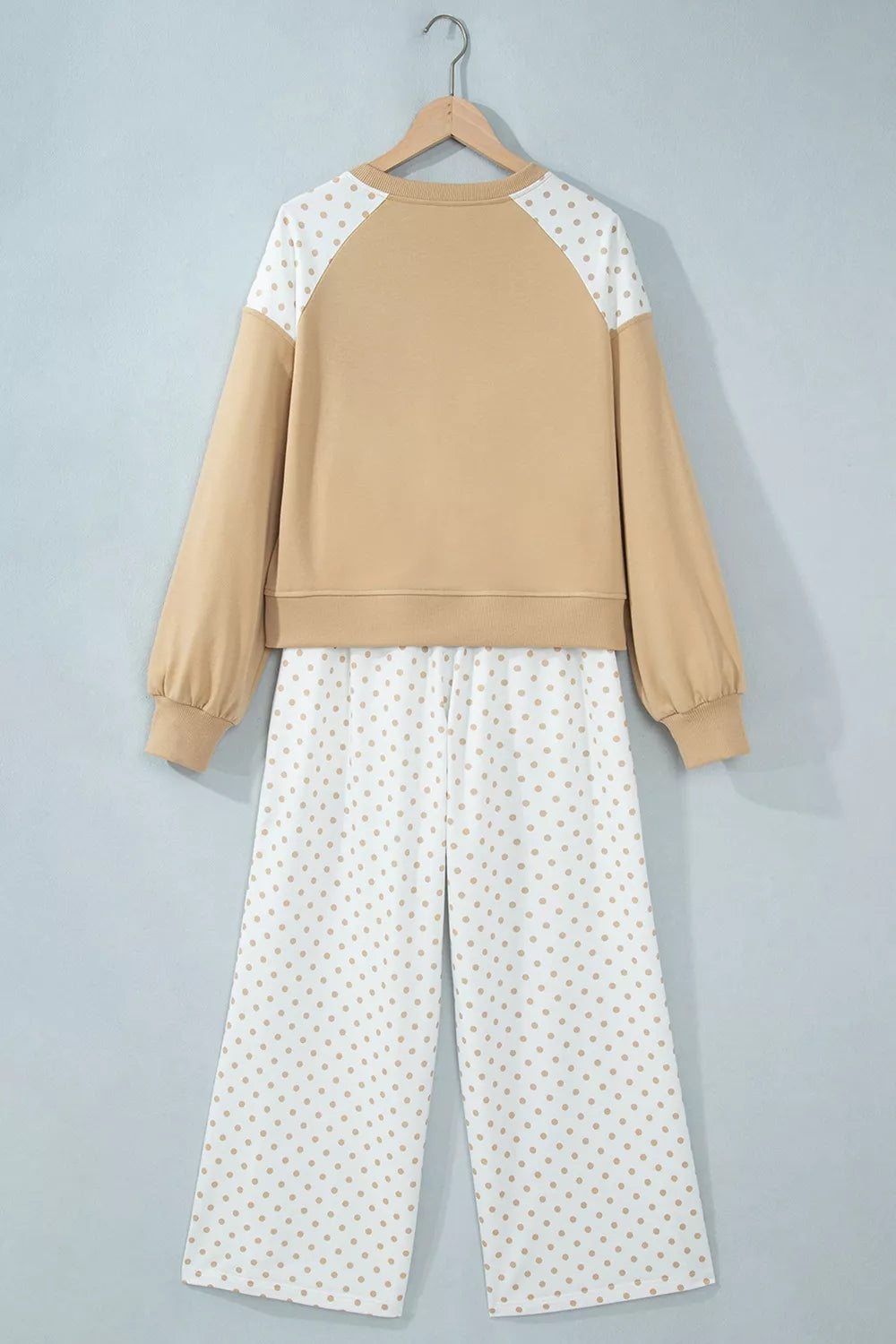 Polka Dot Patchwork Colorblock Long Sleeve Casual Two Piece Pants Set - Lilixa.store