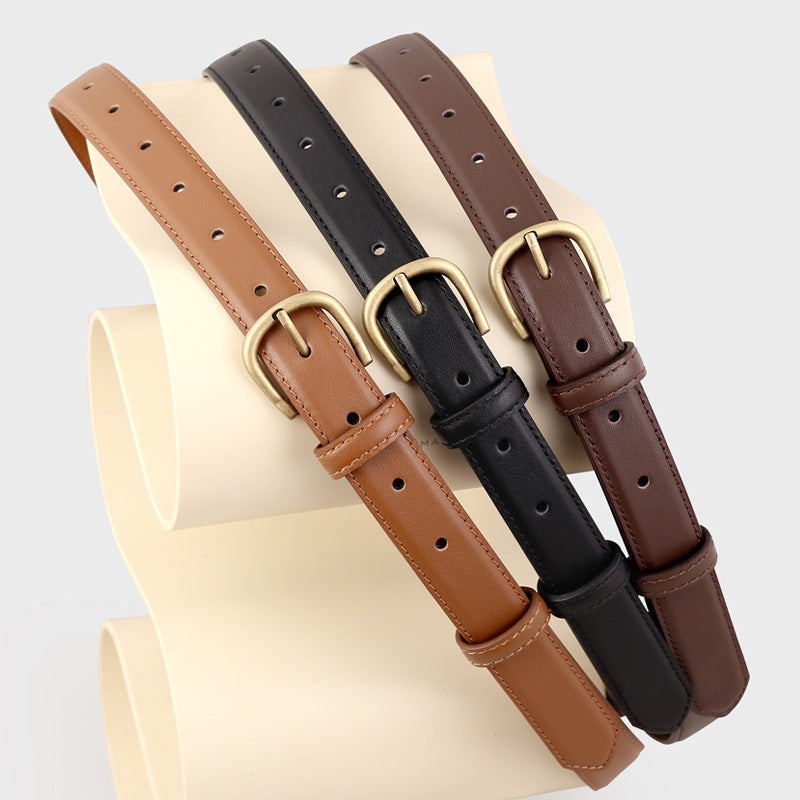 Skinny Leather Belt with Golden Buckle - Lilixa.store