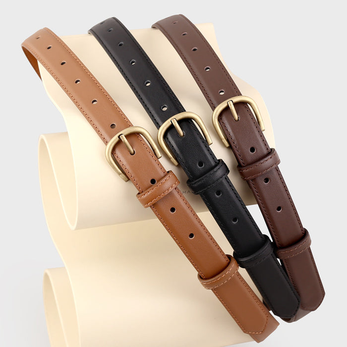 Skinny Leather Belt with Golden Buckle - Lilixa.store