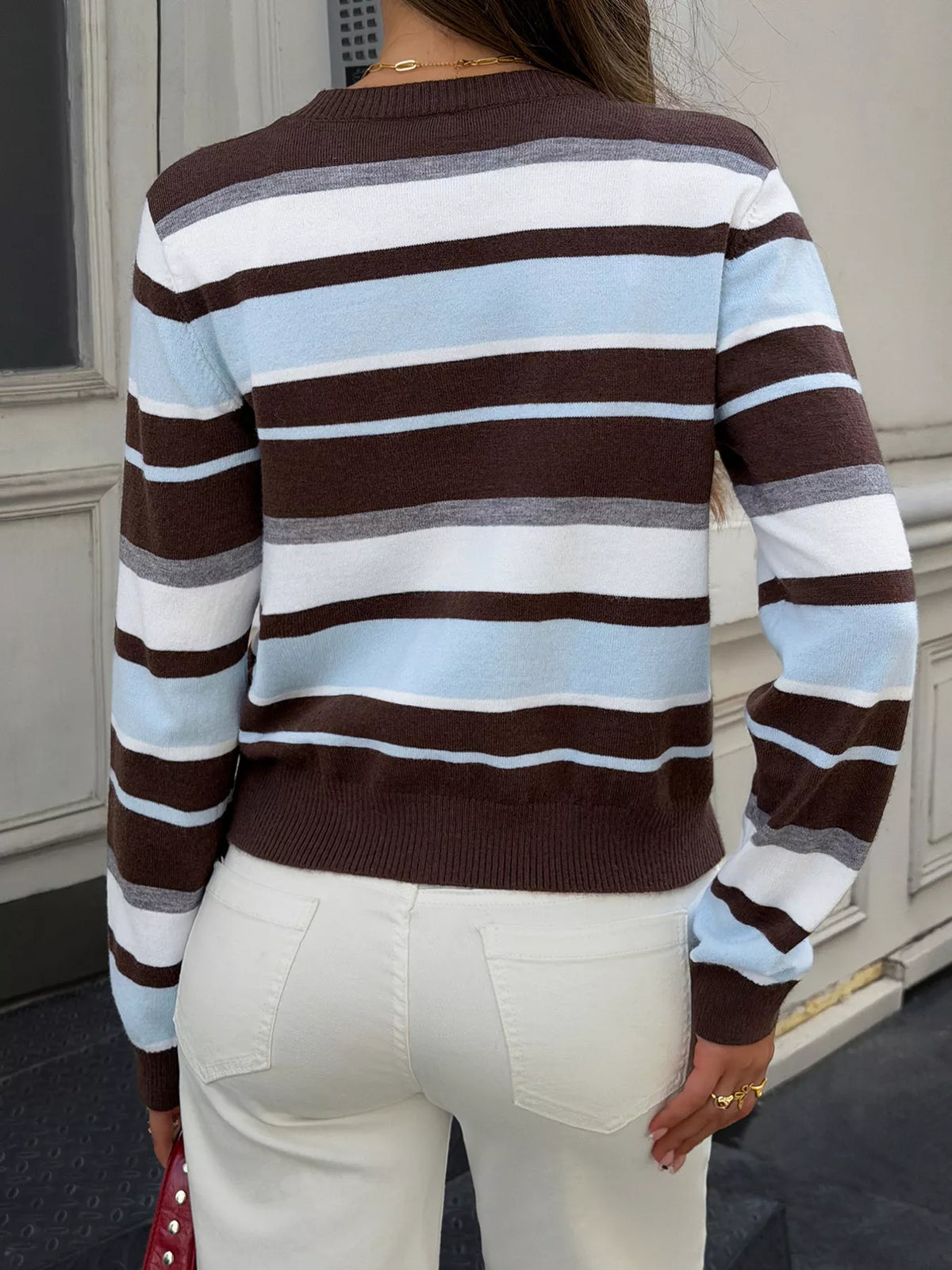 Striped Knit Button-Down Cardigan - Lilixa.store