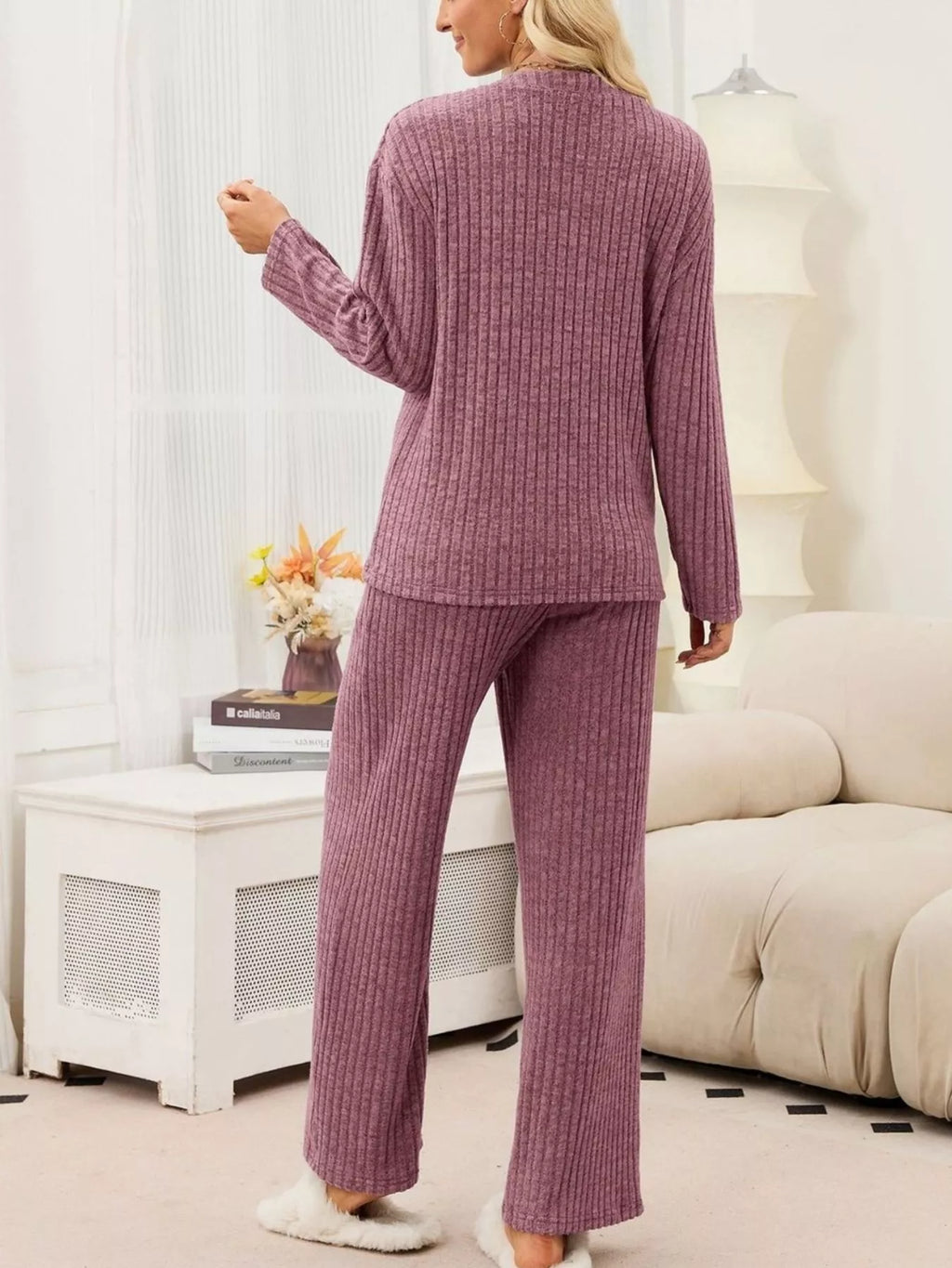 Ribbed Knit Top and Wide-Leg Pants Set - Lilixa.store