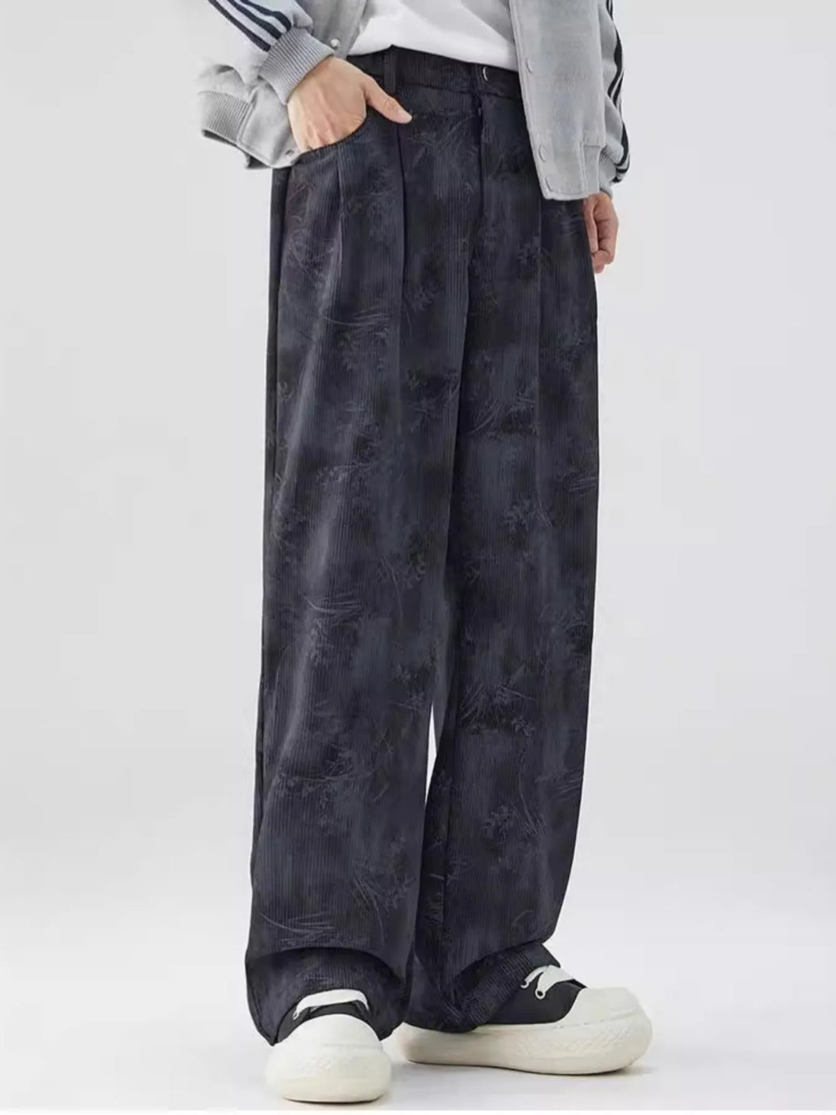 Men's Full Size Wide-Leg Relaxed Fit Pants Plus Size in Black