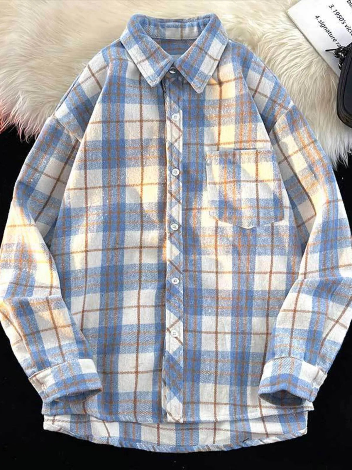 Men's Full Size Oversized Plaid Shirt with Chest Pocket Plus Size - Lilixa.store