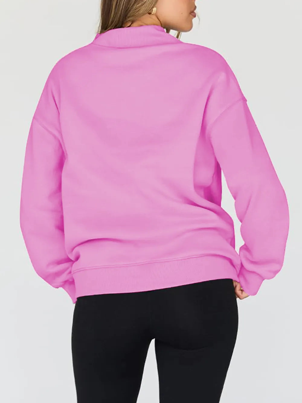Mock Neck Drop Shoulder Long Sleeve Sweatshirt - Lilixa.store