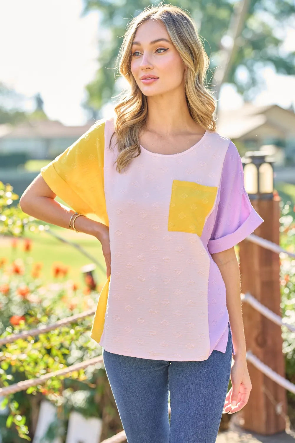 Hailey & Co Full Size Color Block Short Sleeve Top - Lilixa.store
