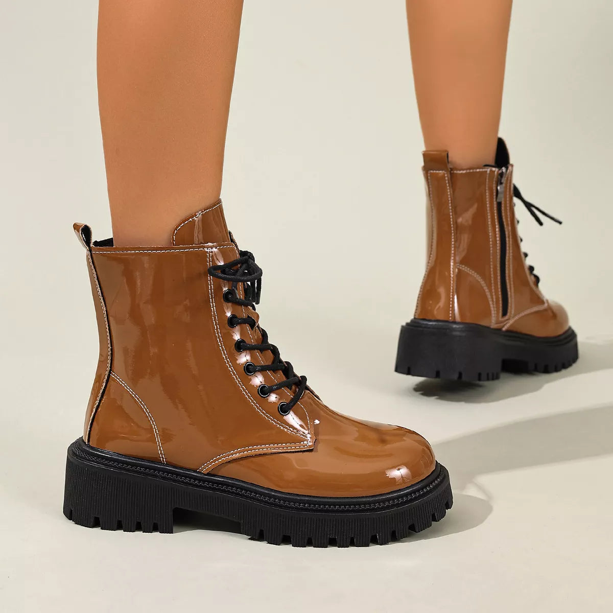 Lace Up Block Heels Boots - Lilixa.store