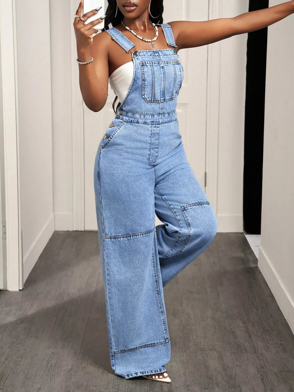 Wide Strap Wide Leg Denim Overalls - Lilixa.store