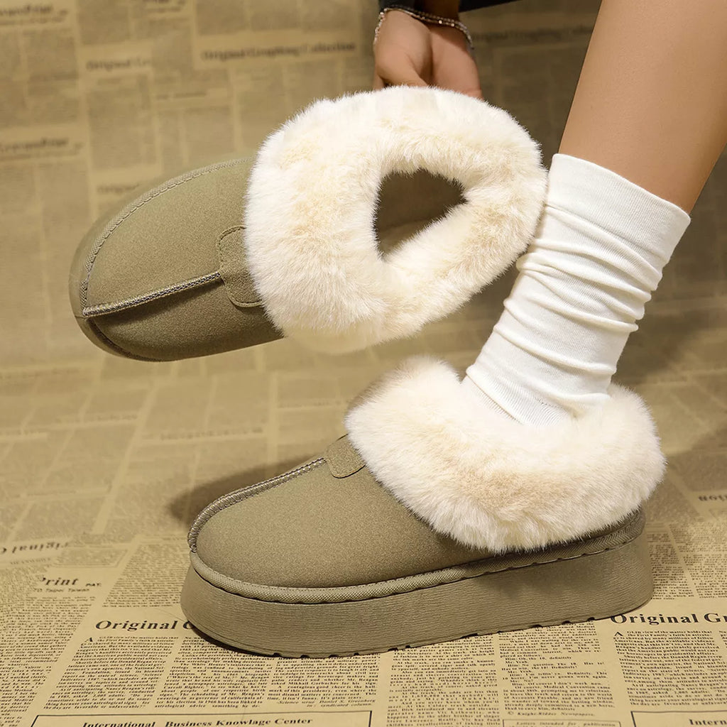 Fuzzy Trim Platform Boots in Matcha Green