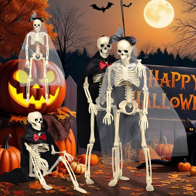 Halloween Posable Skeleton Couple with Wedding Veil and Cape - Lilixa.store