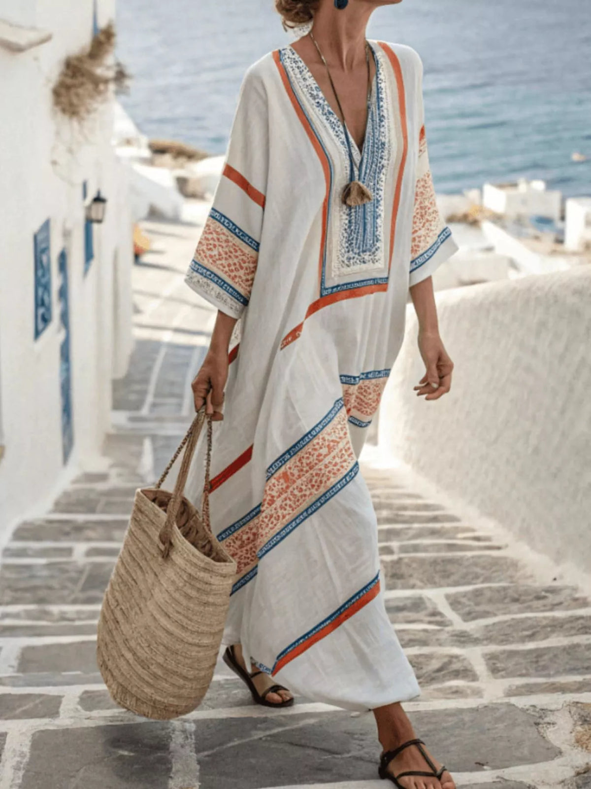 Full Size Printed V-Neck Maxi Dress Plus Size