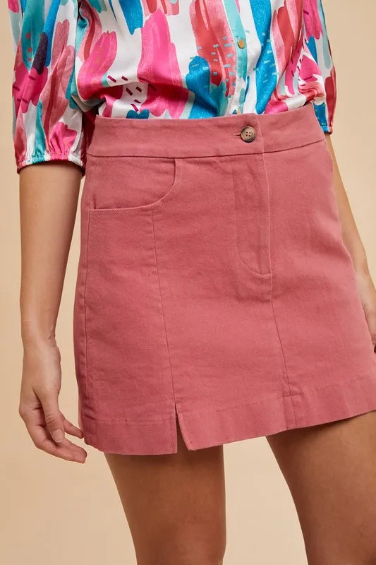 Annie Wear Comfort Stretch Cotton Slit Detailed Mini Skirt