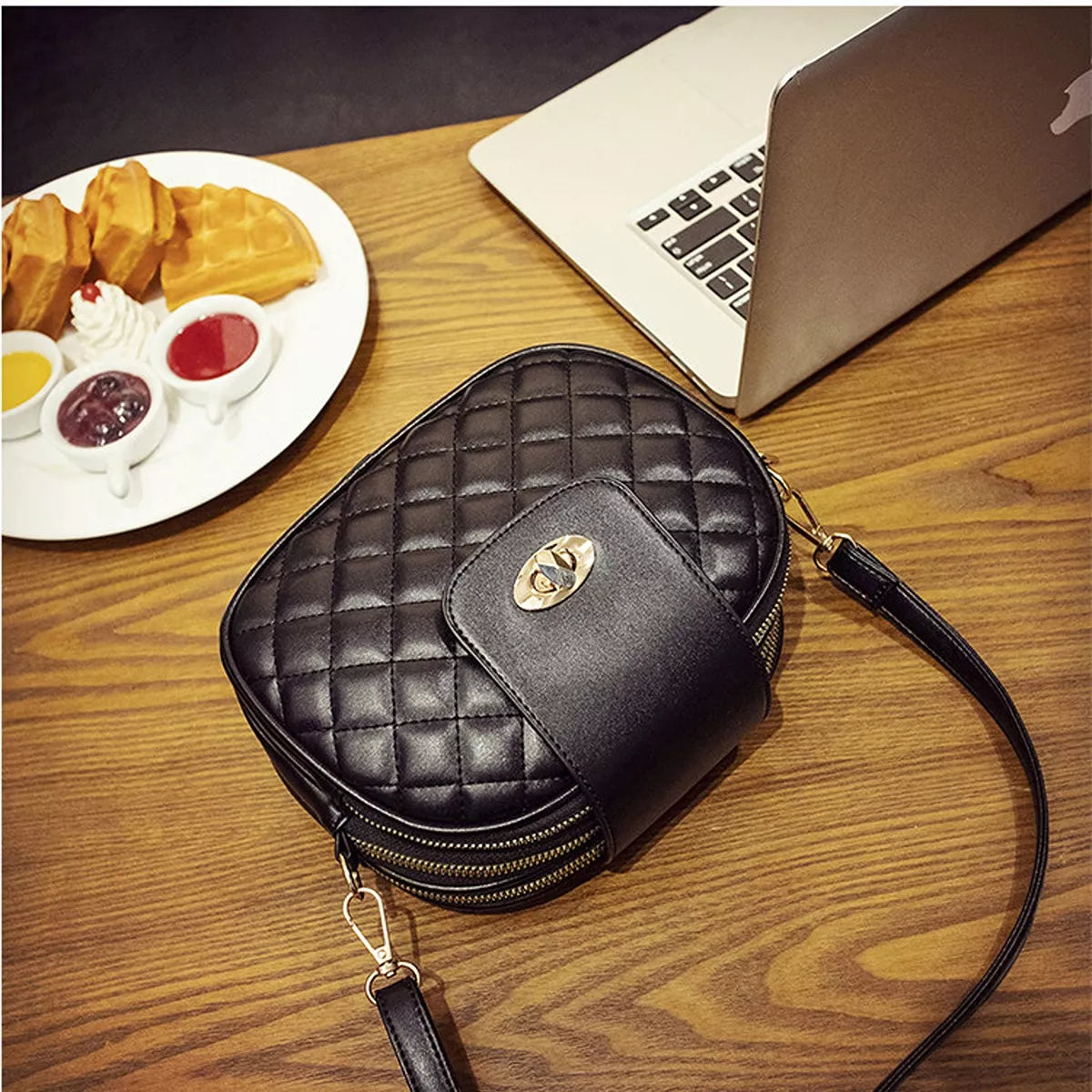 Quilted Turn-Lock Crossbody Bag