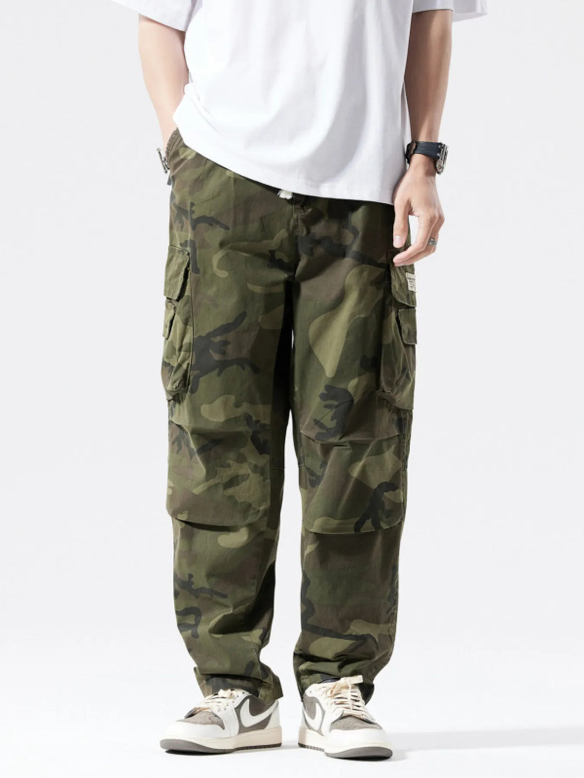 Men's Full Size Casual Camouflage Cargo Pants Plus Size in Army Green