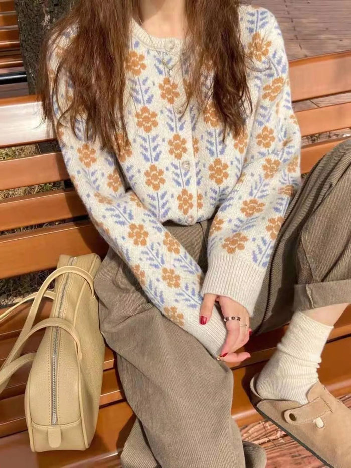 Floral Button Up Knit Cardigan - Lilixa.store