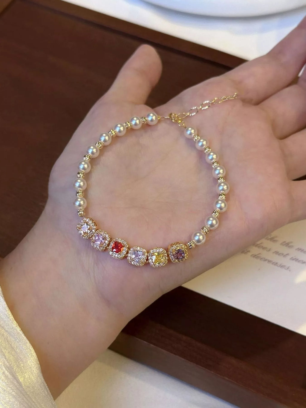 Pearl & Zircon Adjustable Bracelet in Gold