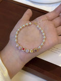 Pearl & Zircon Adjustable Bracelet in Gold