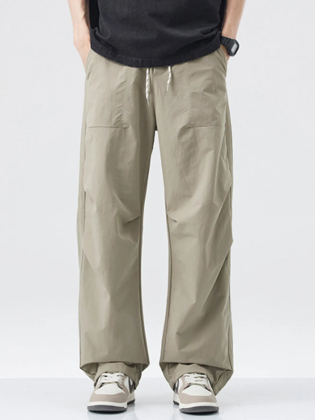 Men's Loose-Fit Drawstring Wide Leg Pants in Khaki