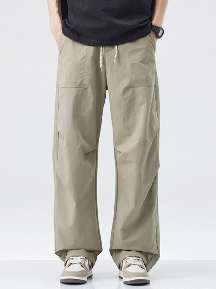 Men's Loose-Fit Drawstring Wide Leg Pants in Khaki