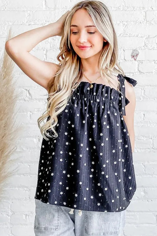 And The Why Daisy Polka Dot Print Ruffle Tank Top - Lilixa.store