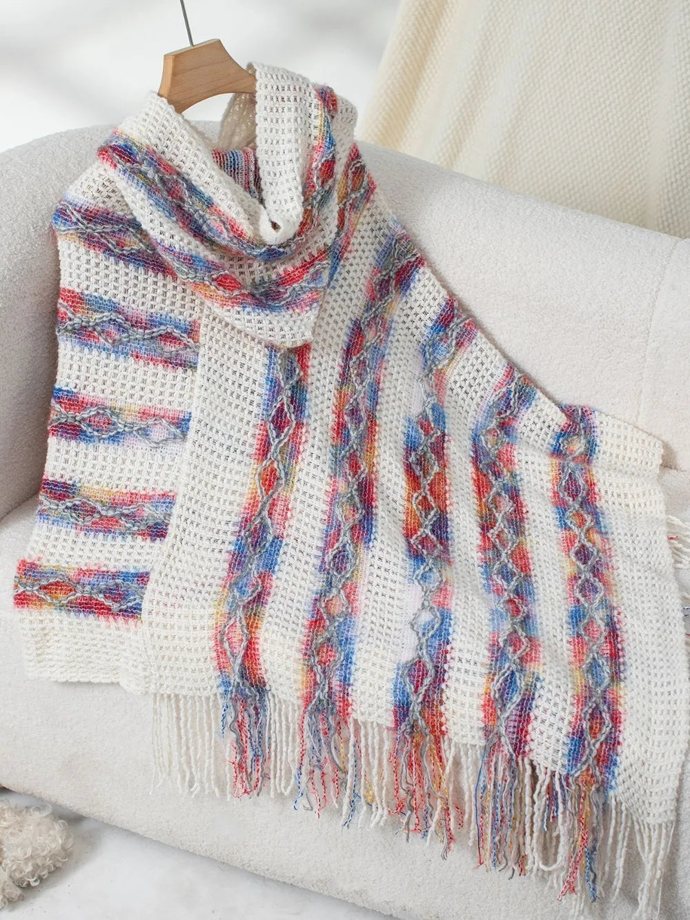 Fringe Contrast Hooded Poncho, view 12
