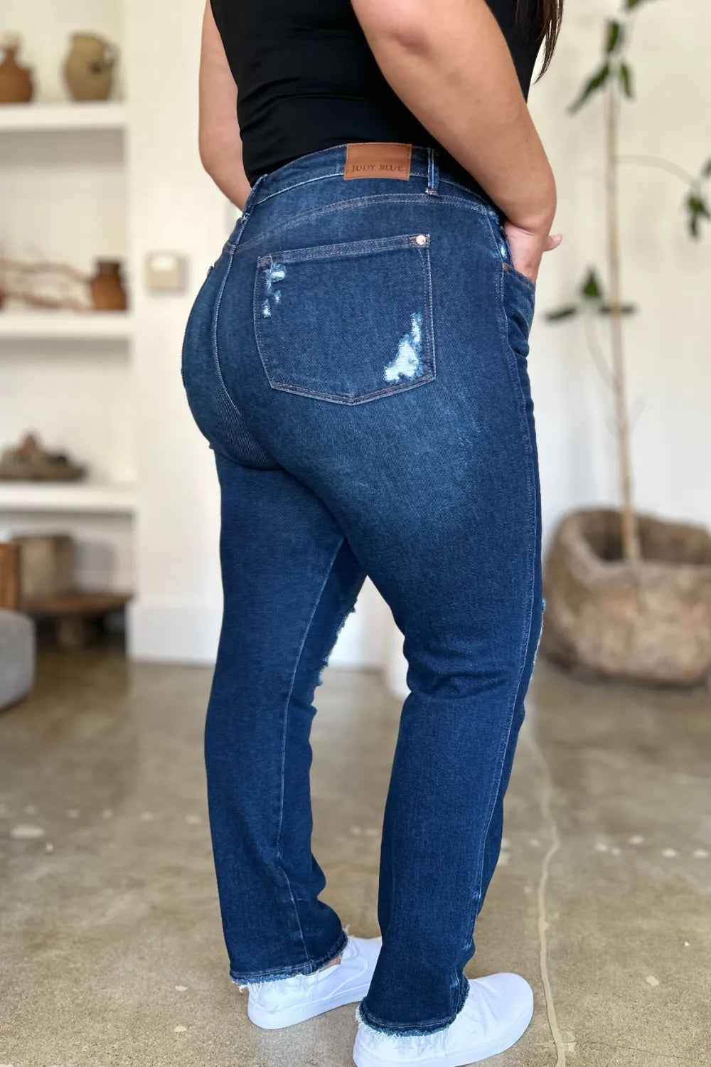 Judy Blue Full Size High Waist Rigid Magic Heavy Destroy Straight Jeans - Lilixa.store