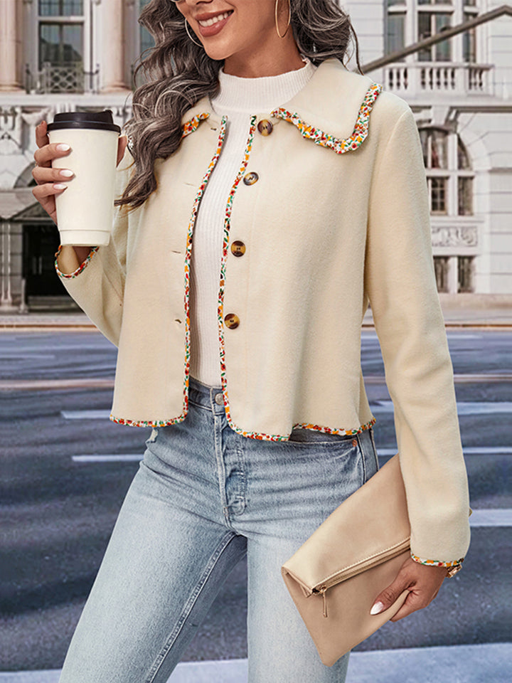 Perfee Collared Neck Button-Down Long Sleeve Jacket in Cream, view 4