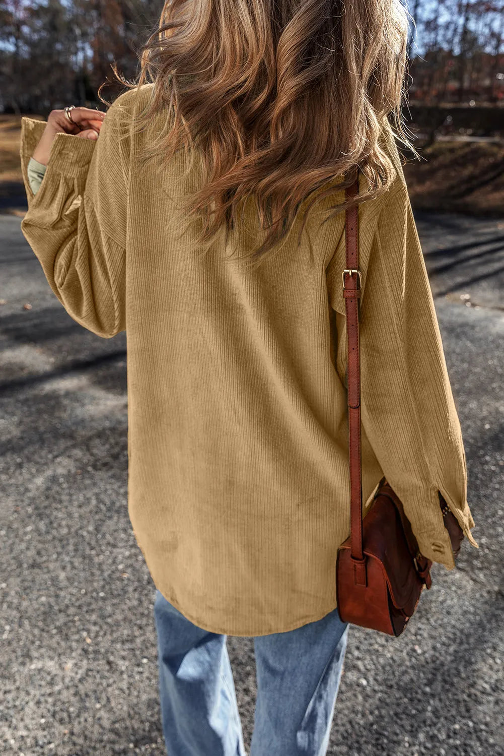 Button Up Long Sleeve Jacket in Camel, view 3