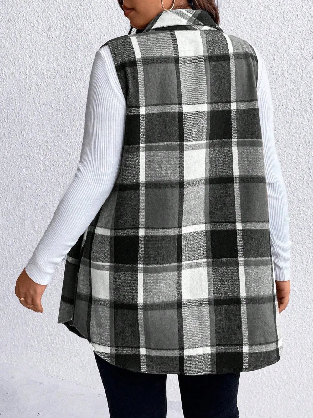Honey Plus Size Pocketed Plaid Button Up Vest Coat, view 7
