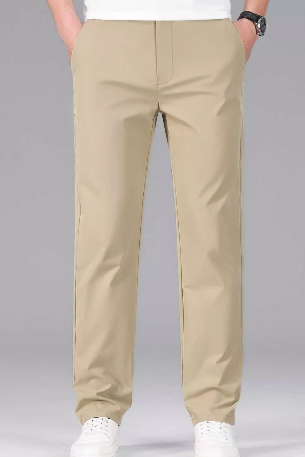 Men's Plus Size Slim-Fit Stretch Dress Pants in Khaki