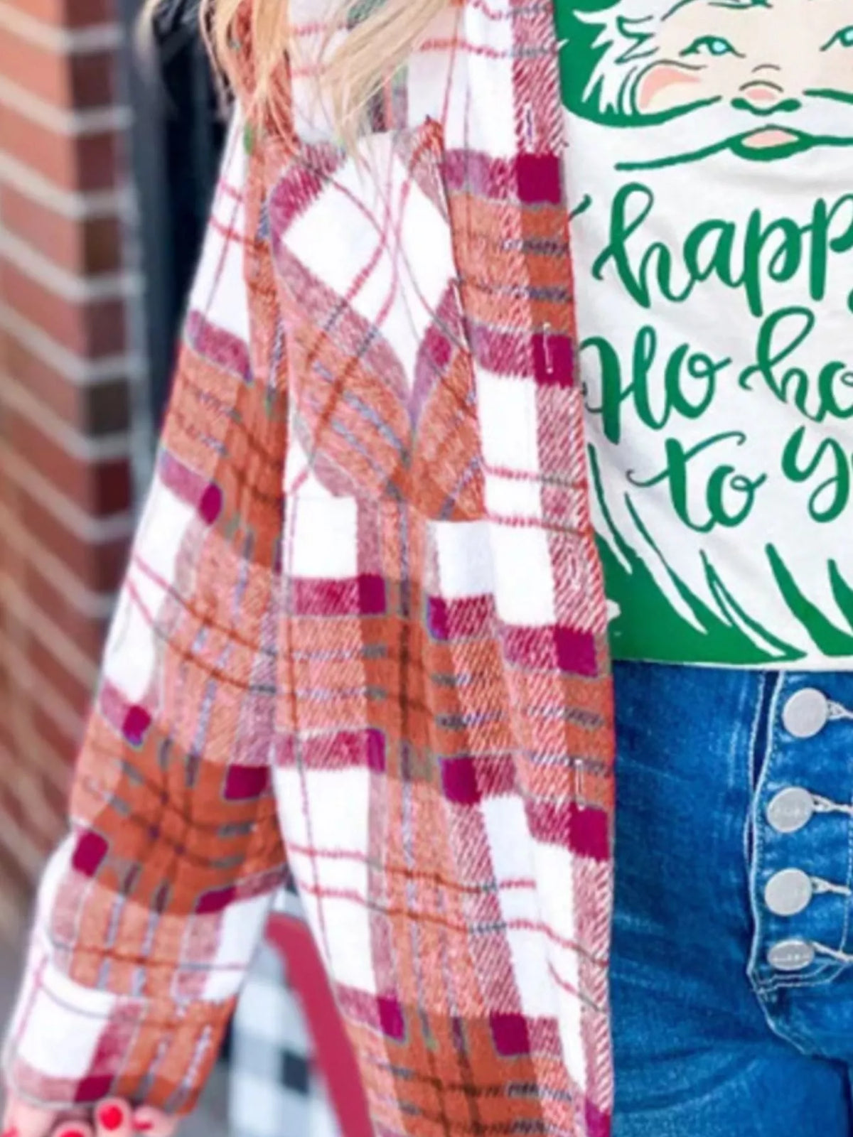 Plaid Button-Down Long Sleeve Shacket, view 9