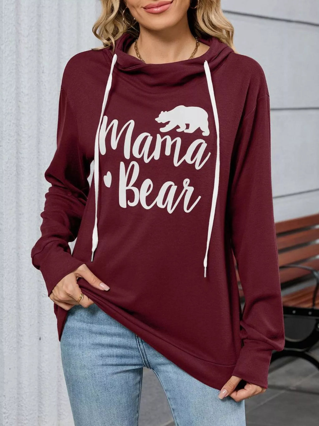 Contrast Letter Graphic Drawstring Long Sleeve Hoodie - Lilixa.store
