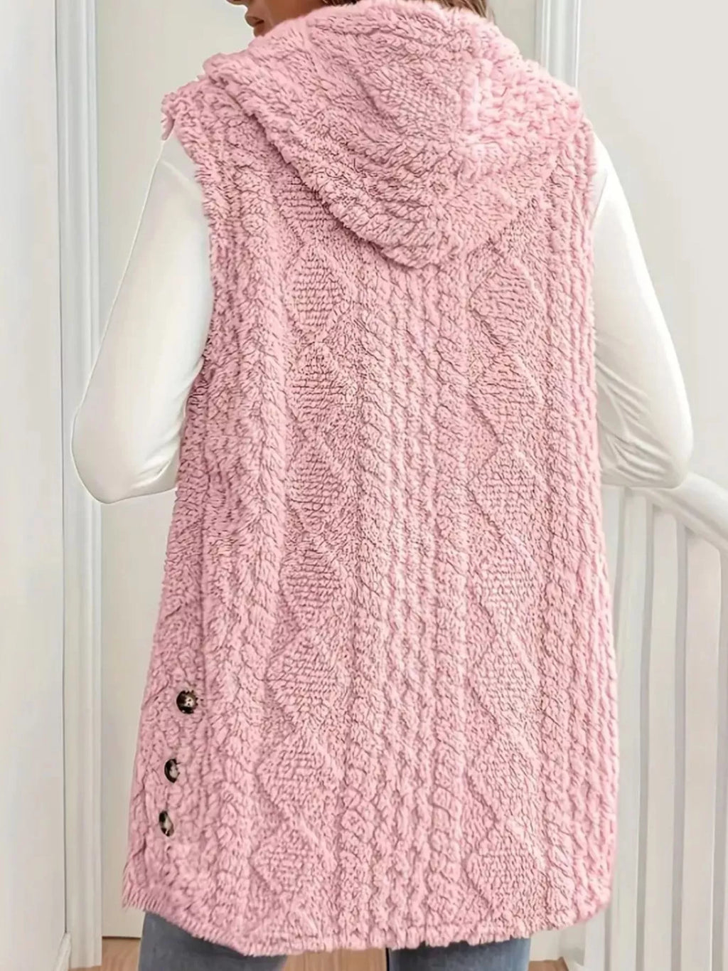 Button Up Plush Hooded Vest Coat - Lilixa.store