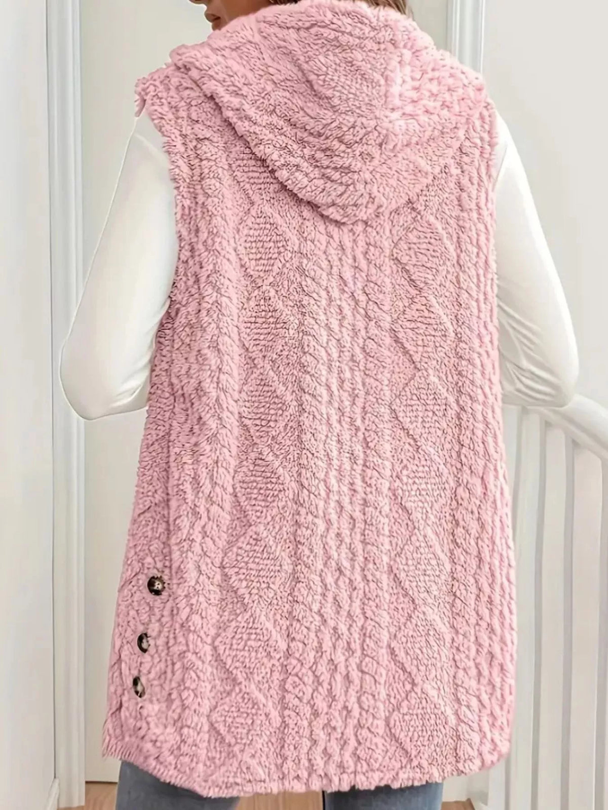 Button Up Plush Hooded Vest Coat - Lilixa.store