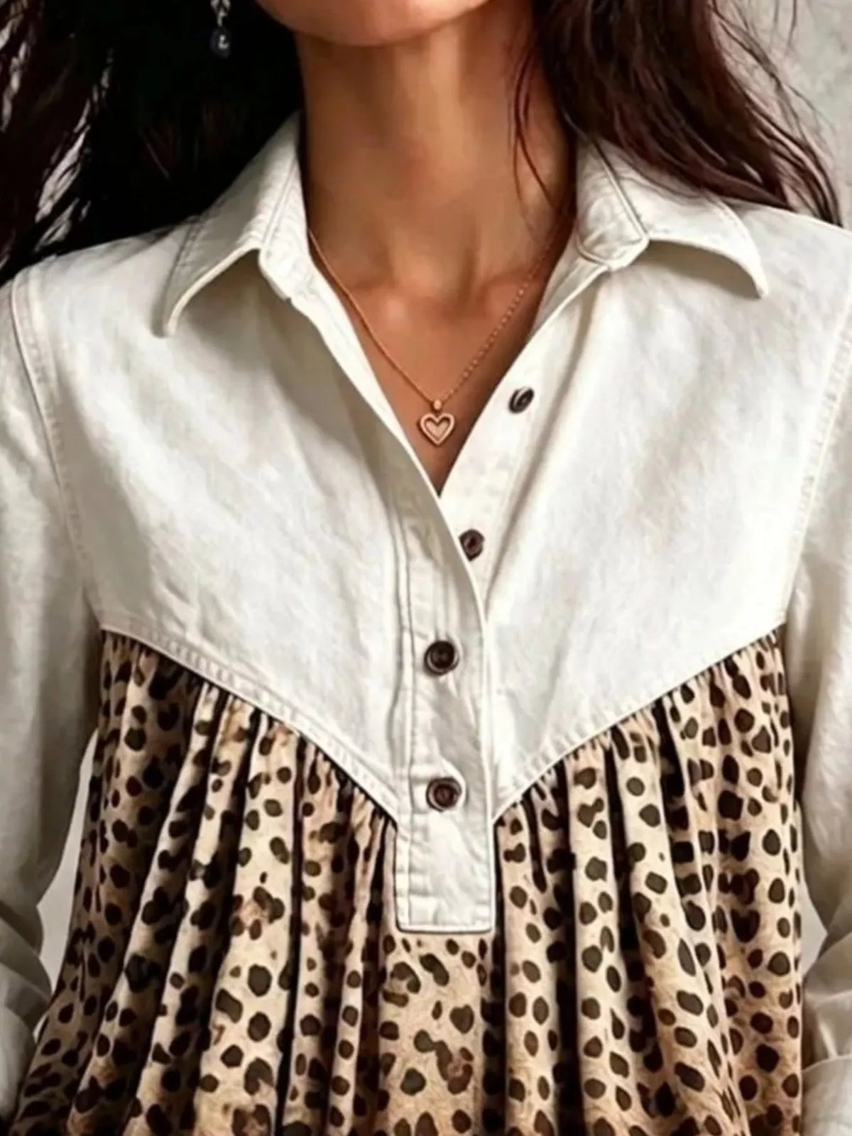 Full Size Leopard Button Detail Blouse Plus Size - Lilixa.store