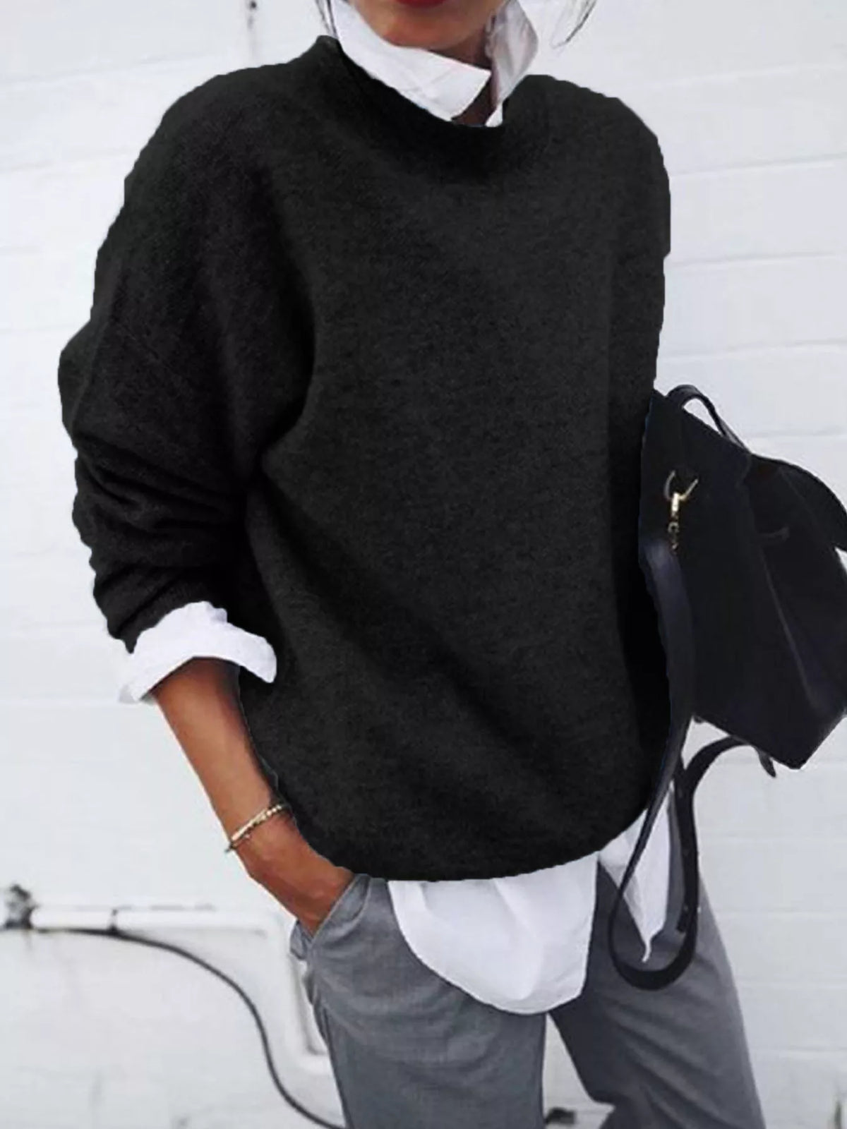 Full Size Round Neck Long Sleeve Sweater Plus Size